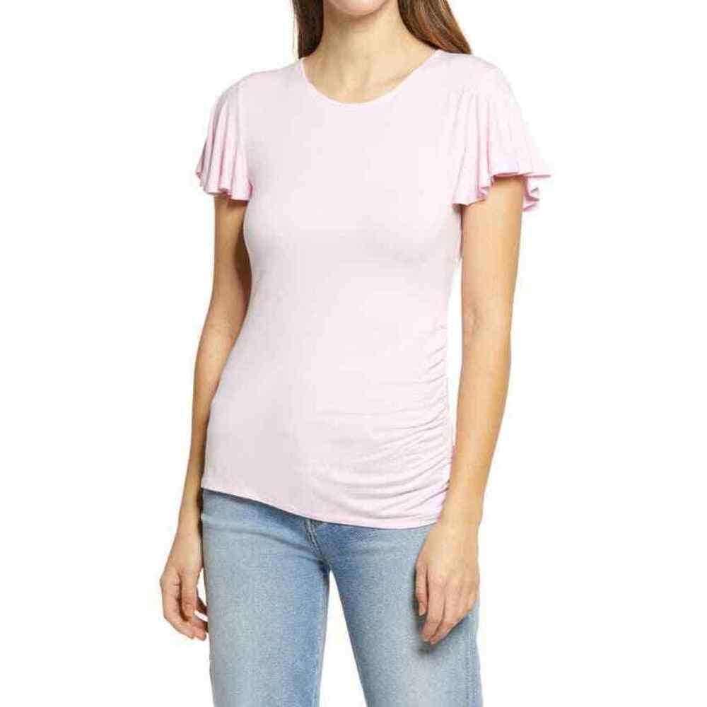 Halogen Women's Ruched Side Knit Top Short Sleeve In Pink Size S
